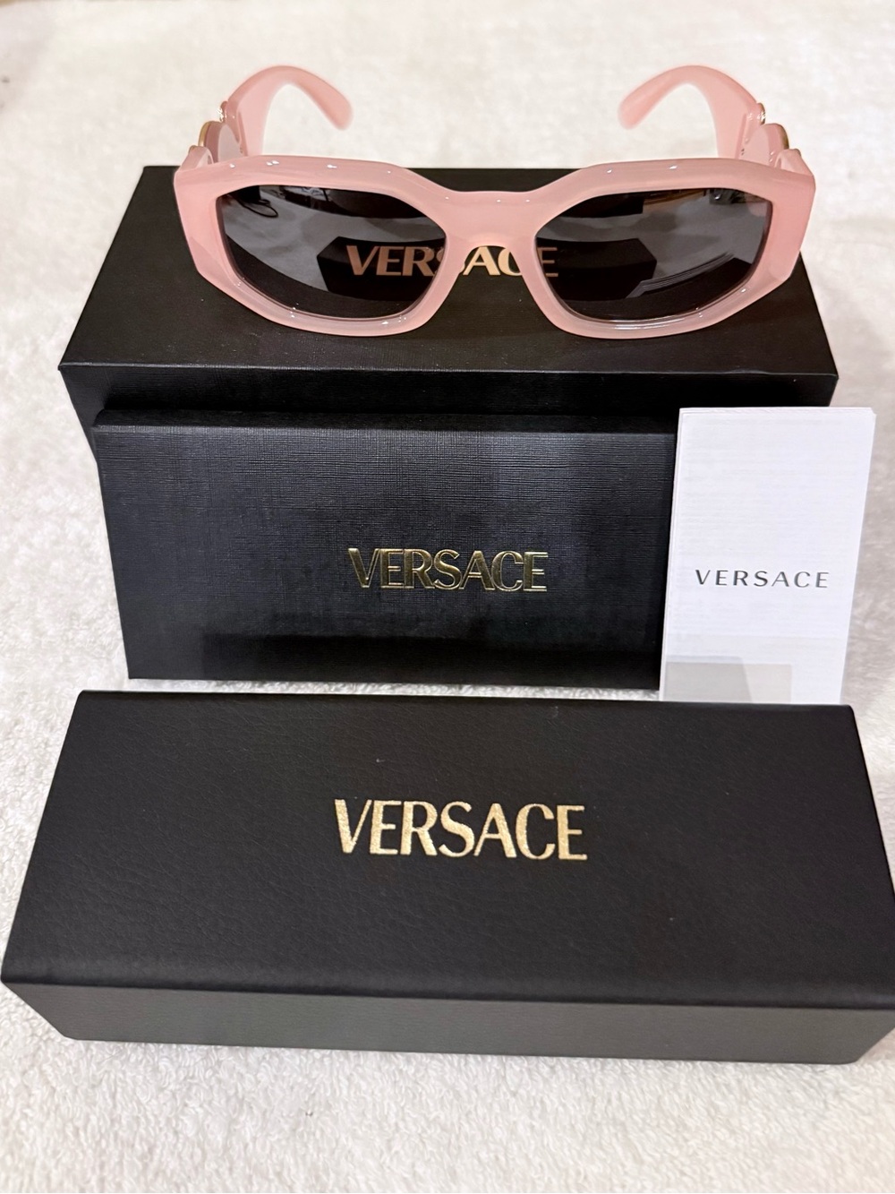 Versace Pink Frame Sunglasses with Dark Lenses